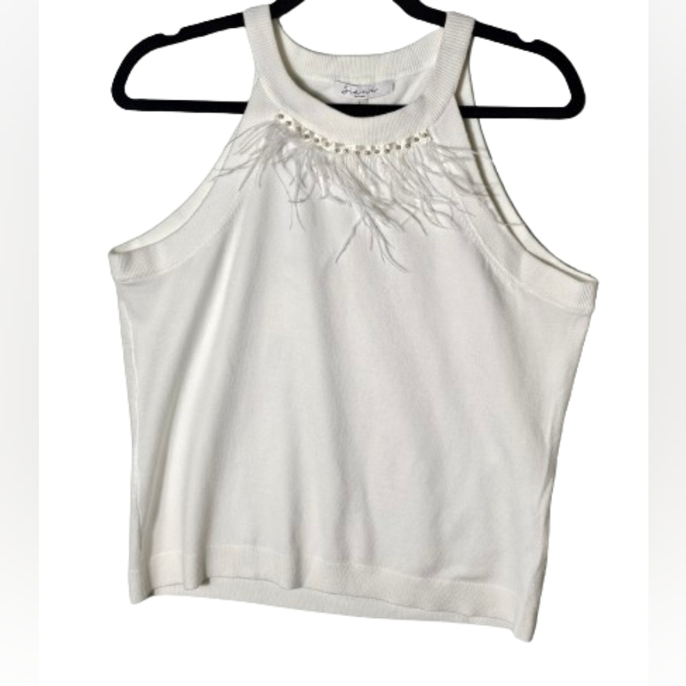 Siani Eggshell Tank Top with Feather Accents Women's Size Large NWT
